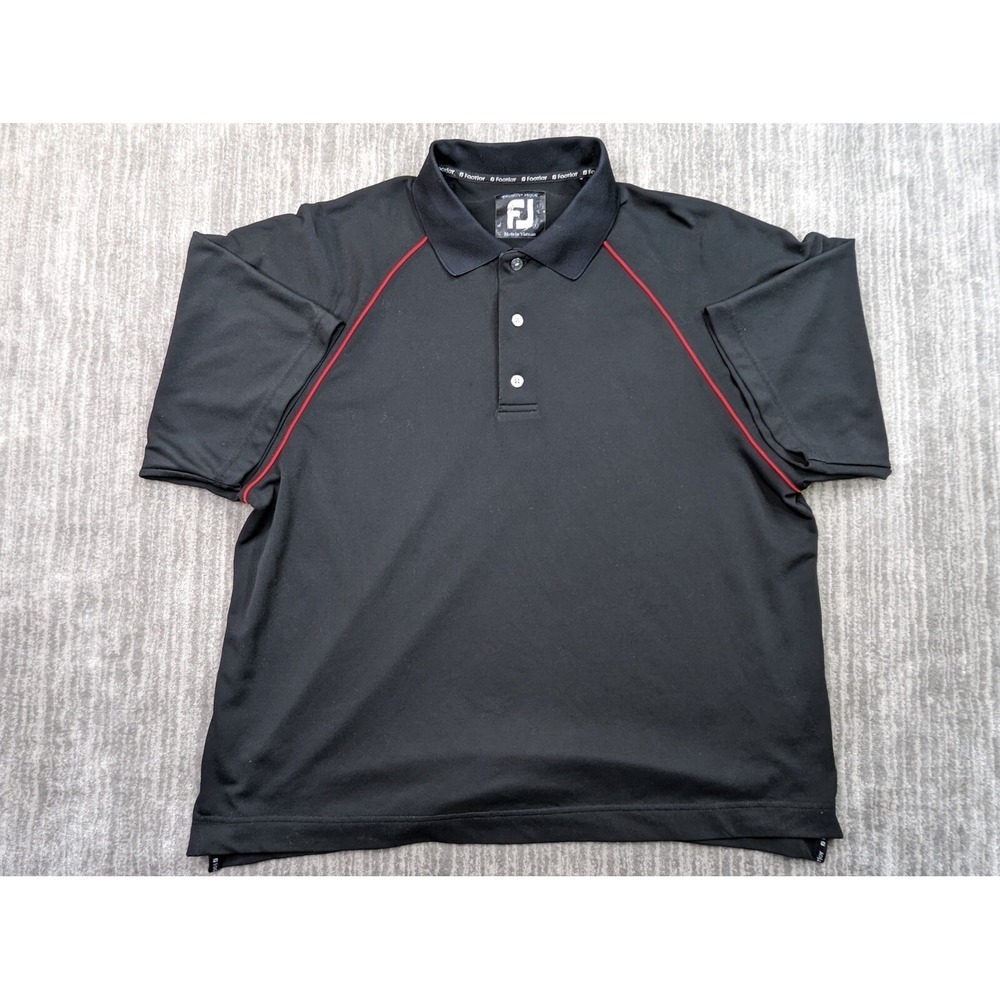 FootJoy Prodry Pique Polo Shirt Mens Large Black Short Sleeve Golf Logo FJ